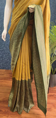 Crush Mustard Yellow Tussar Crepe Saree