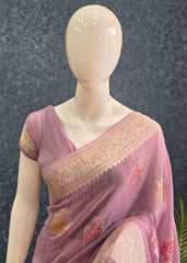 Crush Lavender Matka Silk Saree
