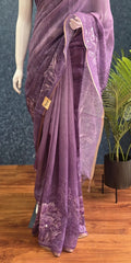 Small Border Lavender Chanderi Saree