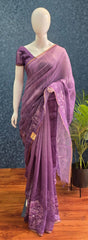 Small Border Lavender Chanderi Saree