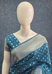 Antique Self Blue Raw Silk Saree