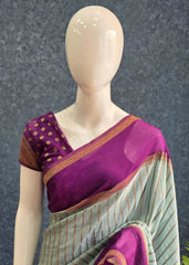 Contrast Aqua Blue Purple Semi Silk Saree
