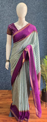 Contrast Aqua Blue Purple Semi Silk Saree