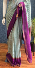 Contrast Aqua Blue Purple Semi Silk Saree
