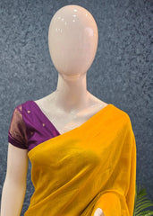 Contrast Yellow Purple Semi Silk Saree
