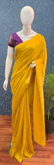 Contrast Yellow Purple Semi Silk Saree