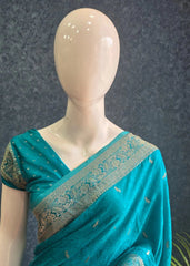 Mushru Rama Green Semi Silk saree