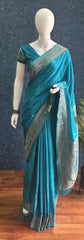 Mushru Rama Green Semi Silk saree