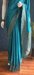 Mushru Rama Green Semi Silk saree