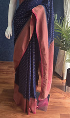 Contrast Navy Blue Rose pink Semi Silk Saree