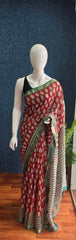 Contrast Brick red Green Maheshwari Silk Saree