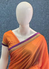 Narayanpet Orange Purple Cotton Saree