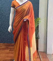 Narayanpet Orange Purple Cotton Saree