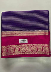 Contrast Lines Purple Pink Semi Crepe Silk Saree