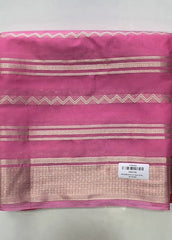 Half & Half Red Baby Pink Semi Crepe Silk Saree