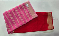 Half & Half Red Baby Pink Semi Crepe Silk Saree