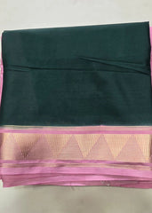 Half & Half Pink Bottle Green Semi Crepe Silk Saree