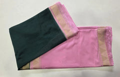 Half & Half Pink Bottle Green Semi Crepe Silk Saree