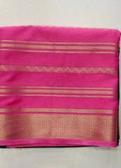 Half & Half Pink Bottle Green Semi Crepe Silk Saree