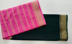 Half & Half Pink Bottle Green Semi Crepe Silk Saree
