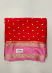 Small Butta Red Baby Pink Semi Crepe Silk Saree