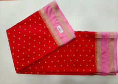 Small Butta Red Baby Pink Semi Crepe Silk Saree