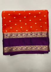 Small Butta Orange Purple Semi Crepe Silk Saree