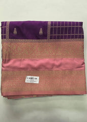 Contrast Purple Peach Semi Silk Saree