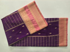 Contrast Purple Peach Semi Silk Saree