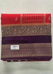 Contrast Orange Purple Semi Silk Saree