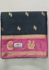 Contrast Bottle Green Pink Semi Crepe Silk Saree