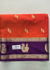 Contrast Orange Purple Semi Crepe Silk Saree