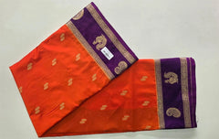 Contrast Orange Purple Semi Crepe Silk Saree