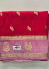 Crepe Silk Contrast Red Baby Pink