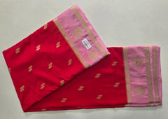 Contrast Red Pink Semi Crepe Silk Saree