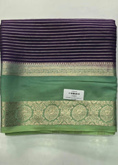 Contrast Lines Purple Pista Semi Crepe Silk Saree