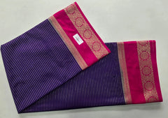 Contrast Lines Purple Pink Semi Crepe Silk Saree