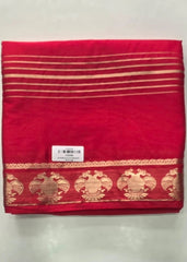 Peacock Red Semi Crepe Silk Saree