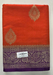 Contrast Orange Purple Matka Silk Saree