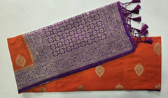 Contrast Orange Purple Matka Silk Saree