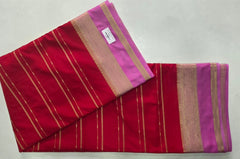 Contrast Red Pink Semi Crepe Silk Saree