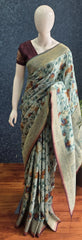 Printed Light Blue Matka Silk Saree