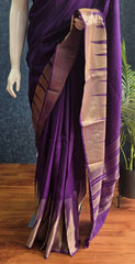 Temple Border Purple Blue Semi Silk Saree