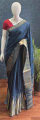 Temple Border Teal Blue Red Semi Silk Saree
