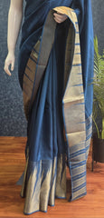 Temple Border Teal Blue Red Semi Silk Saree
