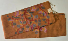 Jamdhani Dark Peach Linen Saree
