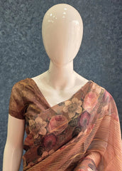 Floral Digital Brown Chanderi Saree