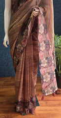 Floral Digital Brown Chanderi Saree