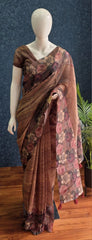 Floral Digital Brown Chanderi Saree