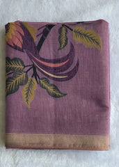 Jamdhani Lavender Flower Linen Saree